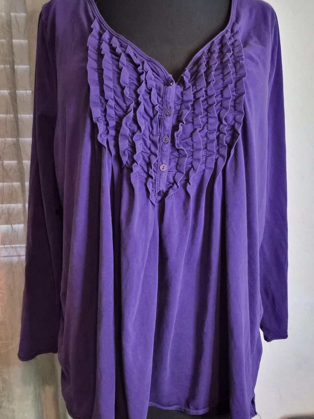 Lane Bryant Purple Long-Sleeve Ruffle Front Tee